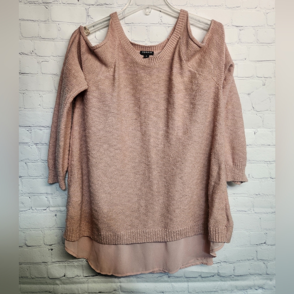 Torrid/  Pink Layered Cold Shoulder Sweater